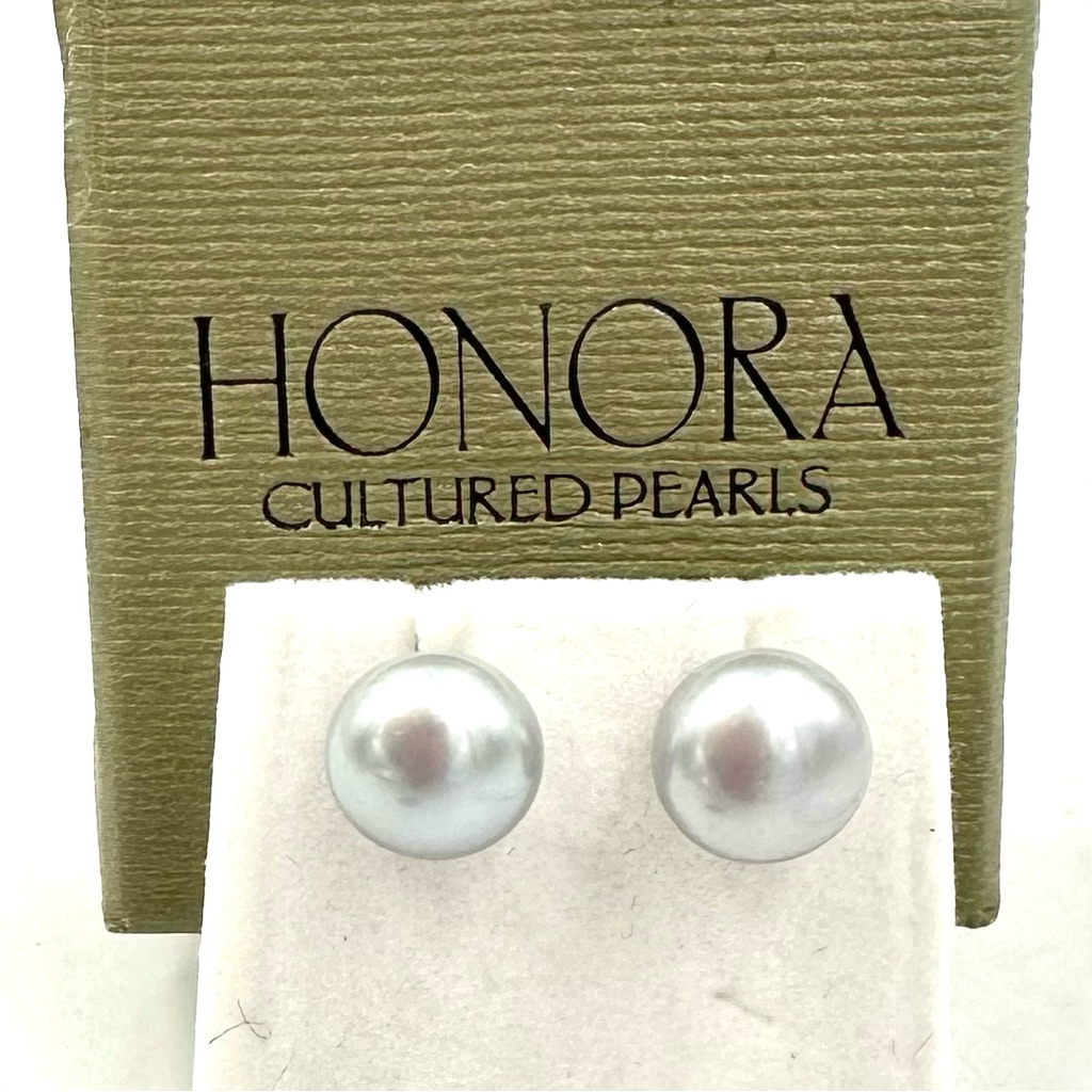 Honora Silver Gray Pearl Studs Earrings Sterling Silver 9mm Nwot 40$